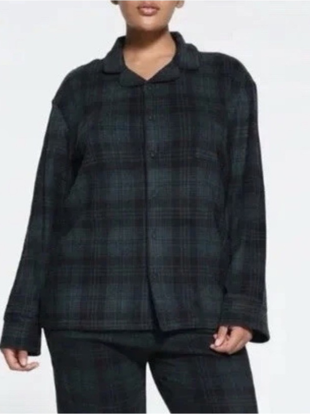 Skims Fleece Pajama Top Sleep Blue Plaid Unisex Adult XL Comfort Lounge Warm